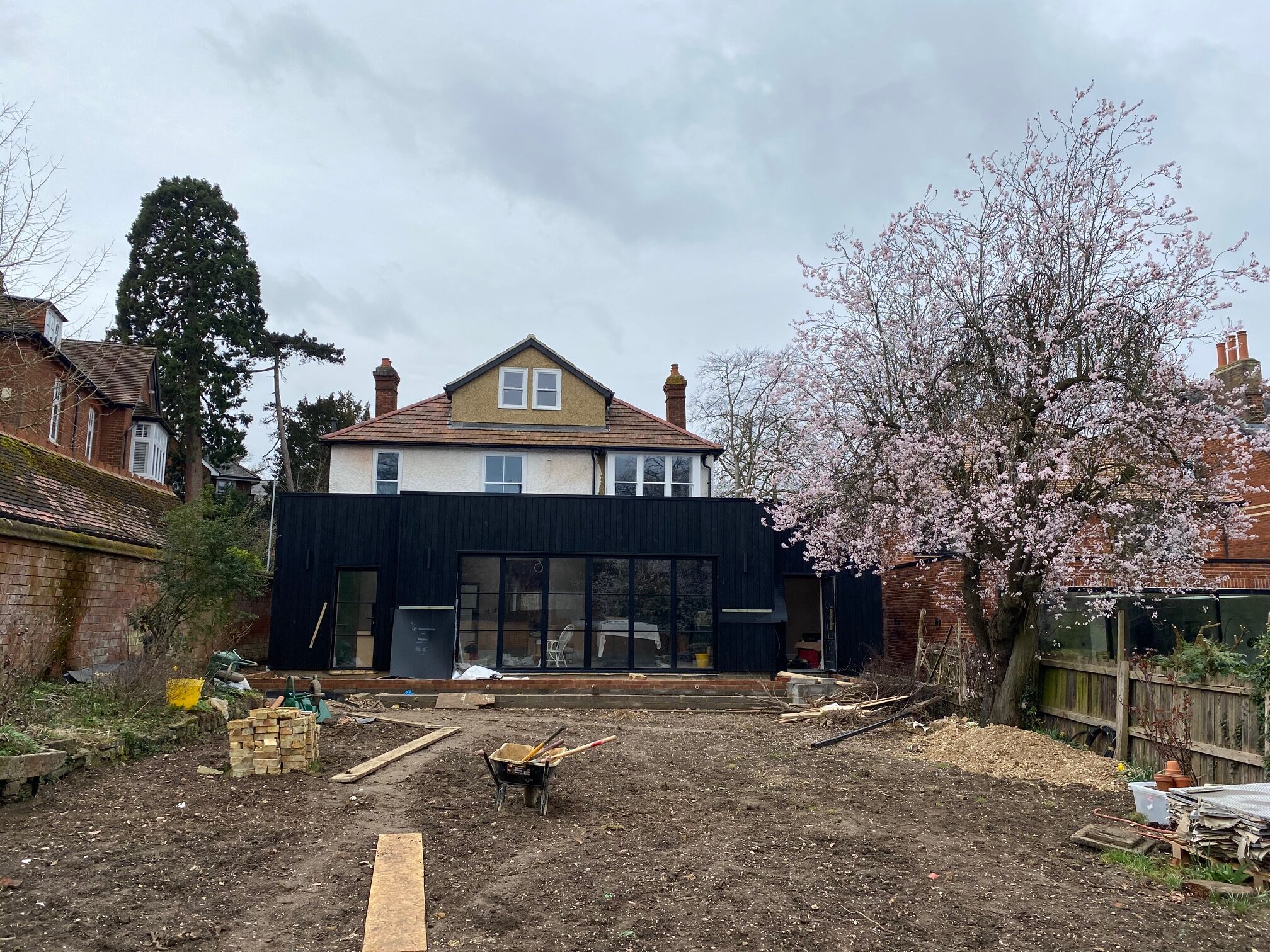 Image shows a house part way through a large ground floor extension